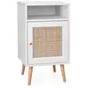 SWEEEK Table de chevet décor bois blanc en cannage - Bohème - 40x39x65.8cm. blanc - 2 niveaux - 1 porte - 1 espace de rangement - pieds
