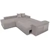 LOUNGITUDE Canapé d'angle TAMIA convertible avec coffre et 2 poufs en tissu - Gris clair, Angle Gauche