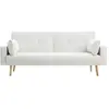 LOUNGITUDE ELGA - Canapé droit 3 places scandinave convertible en tissu bouclette - Blanc