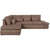 LOUNGITUDE Canapé d'angle convertible SEBASTIAN en tissu - Marron - 4 places - avec coffre