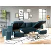 LOUNGITUDE Canapé d'angle panoramique OSLO convertible avec coffres et poufs à gauche en tissu - Bleu pétrole