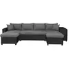 LOUNGITUDE Canapé d'angle panoramique OSLO convertible avec coffres et poufs en simili et microfibre - Gris / Noir, Position du rangement