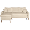 LOUNGITUDE Canapé d'angle convertible MARIA SCANDINAVE en velours avec coffre de rangement - Beige