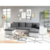LOUNGITUDE Canapé panoramique OSLO convertible avec coffres, poufs à droite en simili blanc et microfibre grise