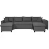 LOUNGITUDE Canapé d'angle panoramique OSLO convertible avec coffres et poufs à droite en tissu - Gris foncé