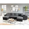 LOUNGITUDE Canapé panoramique OSLO convertible avec coffres, poufs à droite en simili noir et microfibre grise