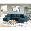 LOUNGITUDE Canapé d'angle panoramique OSLO convertible avec coffres et poufs à droite en tissu - Bleu pétrole