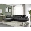 LOUNGITUDE Canapé d'angle RIO Convertible avec coffre en tissu et simili - Angle Gauche, Gris et Noir