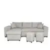 Canapé d'angle convertible MADY avec coffre et poufs en tissu - Beige ...