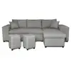 LOUNGITUDE Canapé d'angle MADY convertible avec coffre, accoudoir étagère et poufs gauche en tissu gris clair