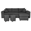 LOUNGITUDE Canapé d'angle convertible MADY avec coffre, étagère et poufs en tissu - Gris foncé