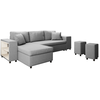 LOUNGITUDE Canapé d'angle MADY convertible avec coffre, accoudoir étagère et poufs en tissu - Gris clair