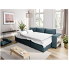 LOUNGITUDE Canapé d'angle MADY convertible avec coffre, accoudoir étagère et poufs gauche en tissu bleu