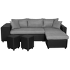 LOUNGITUDE Canapé d'angle OSLO convertible noir / gris avec coffre et poufs - Position du rangement poufs - Gauche