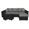 LOUNGITUDE Canapé d'angle convertible MADY avec coffre, étagère et poufs en simili et microfibre - Gris / Noir