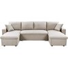 LOUNGITUDE Canapé d'Angle Panoramique MARIA Convertible en tissu - Beige - 6 places - Coffre de rangement