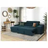 LOUNGITUDE Canapé d'Angle ELONA Convertible en tissu bleu pétrole avec poufs de rangement à droite