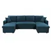 LOUNGITUDE Canapé d'Angle Panoramique MARIA Convertible en tissu - Bleu pétrole - 6 places - Coffre de rangement