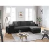 LOUNGITUDE Canapé d'angle gauche convertible Gris/Noir avec coffre et poufs OSLO