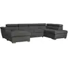 LOUNGITUDE Canapé d'Angle Panoramique PAOLA Convertible en Tissu - Gris foncé - 6 places - Ferme - Avec Coffre de Rangement
