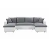 LOUNGITUDE Canapé d'Angle Panoramique MARIA Convertible Blanc-Gris - 6 places - Simili et microfibre - Coffre de rangement