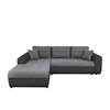 LOUNGITUDE Canapé d'Angle SUZIE Convertible en Simili et Microfibre - Angle Gauche, Gris et Noir