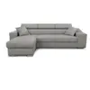 LOUNGITUDE Canapé d'Angle ELONA Convertible en tissu gris clair avec poufs de rangement à droite