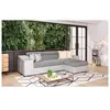 Canapé d'angle convertible ELONA bi-matière Blanc/Gris avec poufs de r...