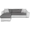 LOUNGITUDE Canapé d'angle ELONA convertible bi-matière Blanc et Gris avec poufs de rangement à droite