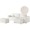 LOUNGITUDE PACK - CLARISSE - Canapé d'angle convertible réversible avec pouf en tissu bouclette - Blanc