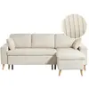 LOUNGITUDE Canapé d'angle MARIA SCANDINAVE réversible convertible avec coffre en velours côtelé - Beige