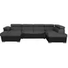 LOUNGITUDE Canapé panoramique convertible avec 2 coffres PAOLA en tissu et simili - Gris/Noir