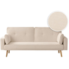 LOUNGITUDE Canapé droit scandinave ELGA convertible 3 places en velours côtelé - Beige