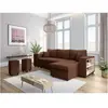 LOUNGITUDE Canapé d'angle MADY convertible avec coffre, rangement poufs à gauche en velours côtelé marron