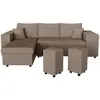 LOUNGITUDE Canapé d'angle MADY convertible avec coffre, rangement poufs à droite en velours côtelé taupe