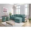 LOUNGITUDE Canapé d'angle MADY convertible avec coffre, rangement poufs à gauche en velours côtelé bleu clair