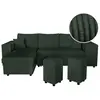 LOUNGITUDE Canapé d'angle MADY convertible avec coffre, rangement poufs à droite en velours côtelé vert foncé