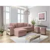 LOUNGITUDE Canapé d'angle MADY convertible avec coffre, rangement poufs à droite en velours côtelé rose