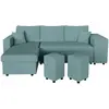 LOUNGITUDE Canapé d'angle réversible convertible OSLO avec coffre, 2 poufs à droite en velours côtelé bleu