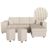 LOUNGITUDE Canapé d'angle MADY convertible avec coffre, rangement poufs à gauche en velours côtelé beige