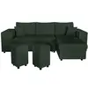 LOUNGITUDE Canapé d'angle MADY convertible avec coffre, rangement poufs à gauche en velours côtelé vert foncé