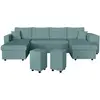 LOUNGITUDE Canapé panoramique OSLO convertible avec 2 coffres, 2 poufs à droite en velours côtelé bleu clair
