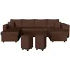 LOUNGITUDE Canapé panoramique OSLO convertible avec 2 coffres, 2 poufs à droite en velours côtelé marron