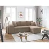 LOUNGITUDE Canapé d'angle réversible convertible OSLO avec coffre, 2 poufs à gauche en velours côtelé taupe
