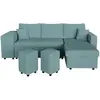 LOUNGITUDE Canapé d'angle réversible convertible OSLO avec coffre, 2 poufs à gauche en velours côtelé bleu