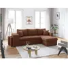 LOUNGITUDE Canapé d'angle réversible convertible OSLO avec coffre, 2 poufs à gauche en velours côtelé marron