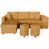 LOUNGITUDE Canapé d'angle réversible convertible OSLO avec coffre, 2 poufs à droite en velours côtelé jaune