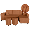 LOUNGITUDE Canapé d'angle réversible convertible OSLO avec coffre 2 poufs à gauche en velours côtelé terracotta