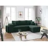 LOUNGITUDE Canapé d'angle réversible convertible OSLO avec coffre, 2 poufs à gauche en velours côtelé vert