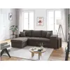 LOUNGITUDE Canapé d'angle réversible convertible OSLO avec coffre 2 poufs à droite en velours côtelé gris foncé